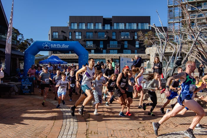Runners set off on the fun run from the village start line on Mt Bull